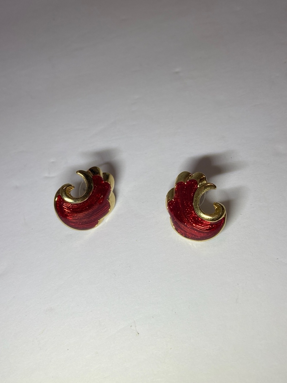 Gold-Tone Red Enamel Wave Stud Earrings